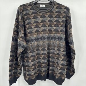 Vintage Zanella Wool Blend Crew Neck Pullover Sweater Men's L‎ ? Black Brown
